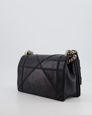 Christian Dior Black Leather Diorama Bag with Silver Hardware and Chain Strap Detail