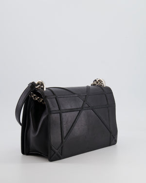 Christian Dior Black Leather Diorama Bag with Silver Hardware and Chain Strap Detail