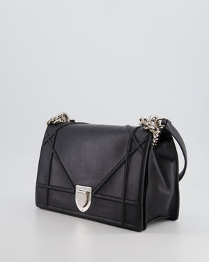 Christian Dior Black Leather Diorama Bag with Silver Hardware and Chain Strap Detail