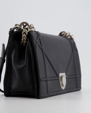 Christian Dior Black Leather Diorama Bag with Silver Hardware and Chain Strap Detail