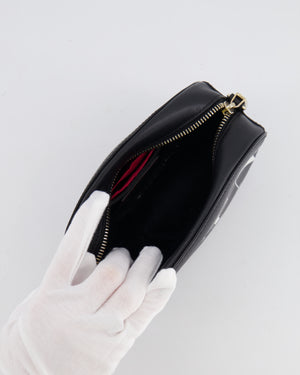 Valentino Black Leather Small Round Bag with White VLTN Print Detail and Champagne Gold Rockstud Strap