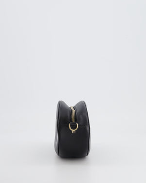 Valentino Black Leather Small Round Bag with White VLTN Print Detail and Champagne Gold Rockstud Strap