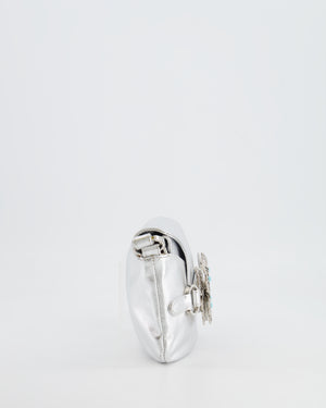 Valentino Vintage 2004 Runway Silver Leather Small Bag with Crystal Embellished Butterfly and Turquoise Stones