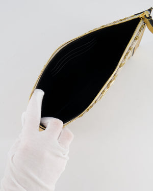 Valentino Beige and Gold Metallic Canvas and Leather VLogo Pouch Bag with Gold Hardware