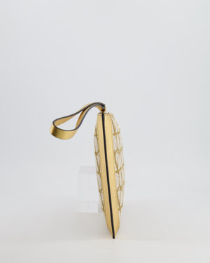 Valentino Beige and Gold Metallic Canvas and Leather VLogo Pouch Bag with Gold Hardware