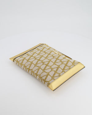 Valentino Beige and Gold Metallic Canvas and Leather VLogo Pouch Bag with Gold Hardware