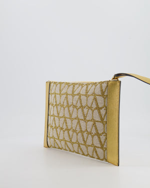 Valentino Beige and Gold Metallic Canvas and Leather VLogo Pouch Bag with Gold Hardware
