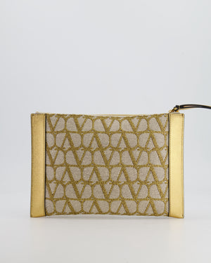 Valentino Beige and Gold Metallic Canvas and Leather VLogo Pouch Bag with Gold Hardware