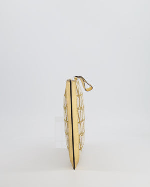 Valentino Beige and Gold Metallic Canvas and Leather VLogo Pouch Bag with Gold Hardware