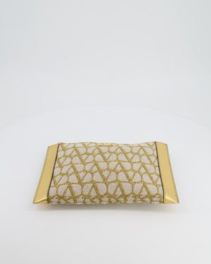 Valentino Beige and Gold Metallic Canvas and Leather VLogo Pouch Bag with Gold Hardware