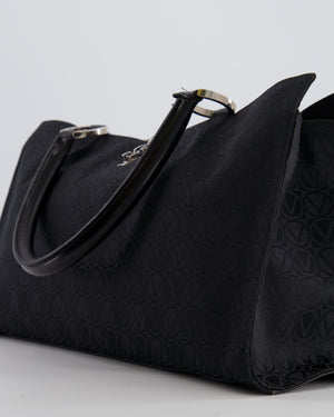 Valentino Black Monogram Canvas and Leather Tote Bag with VRing Logo