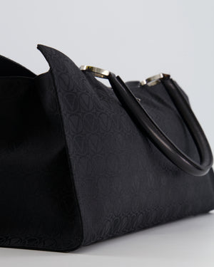 Valentino Black Monogram Canvas and Leather Tote Bag with VRing Logo