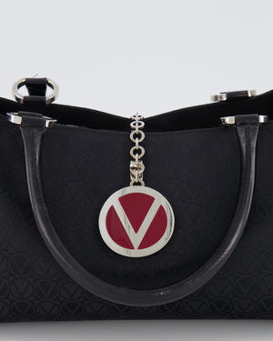 Valentino Black Monogram Canvas and Leather Tote Bag with VRing Logo