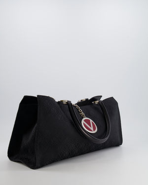 Valentino Black Monogram Canvas and Leather Tote Bag with VRing Logo
