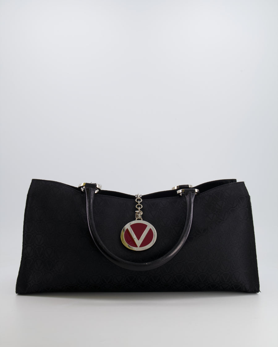 Valentino Black Monogram Canvas and Leather Tote Bag with VRing Logo