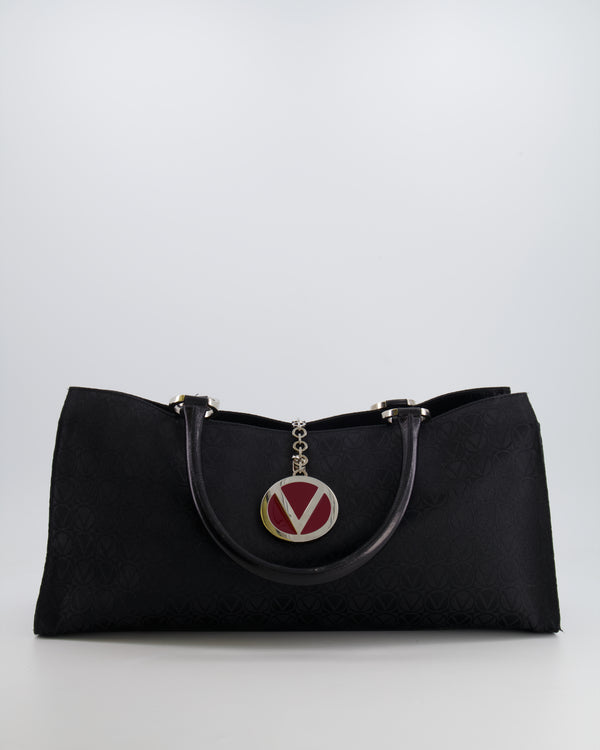 Valentino Black Monogram Canvas and Leather Tote Bag with VRing Logo