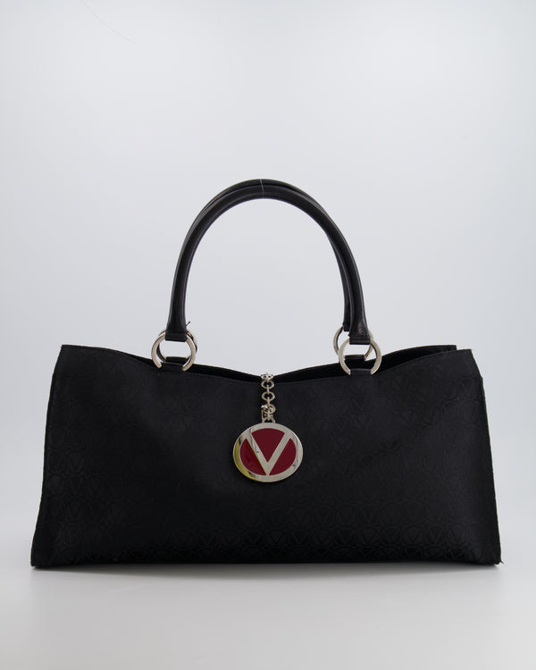Valentino Black Monogram Canvas and Leather Tote Bag with VRing Logo