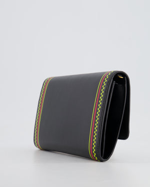 Versace Black Leather Wallet on Chain Bag with Pink Logo, Neon Yellow and Red Details with Gold Hardware