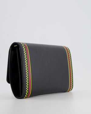 Versace Black Leather Wallet on Chain Bag with Pink Logo, Neon Yellow and Red Details with Gold Hardware