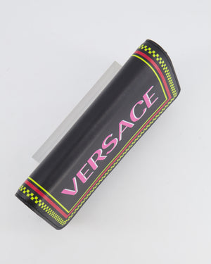Versace Black Leather Wallet on Chain Bag with Pink Logo, Neon Yellow and Red Details with Gold Hardware