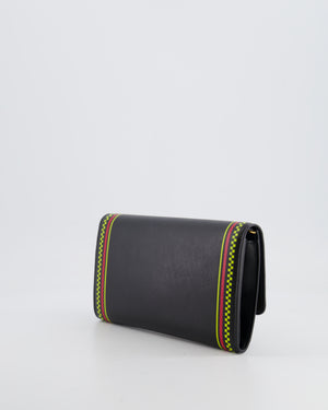 Versace Black Leather Wallet on Chain Bag with Pink Logo, Neon Yellow and Red Details with Gold Hardware