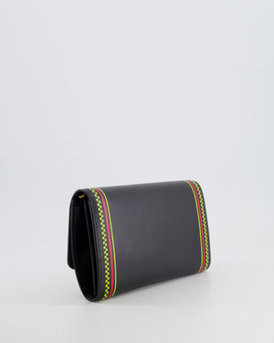 Versace Black Leather Wallet on Chain Bag with Pink Logo, Neon Yellow and Red Details with Gold Hardware