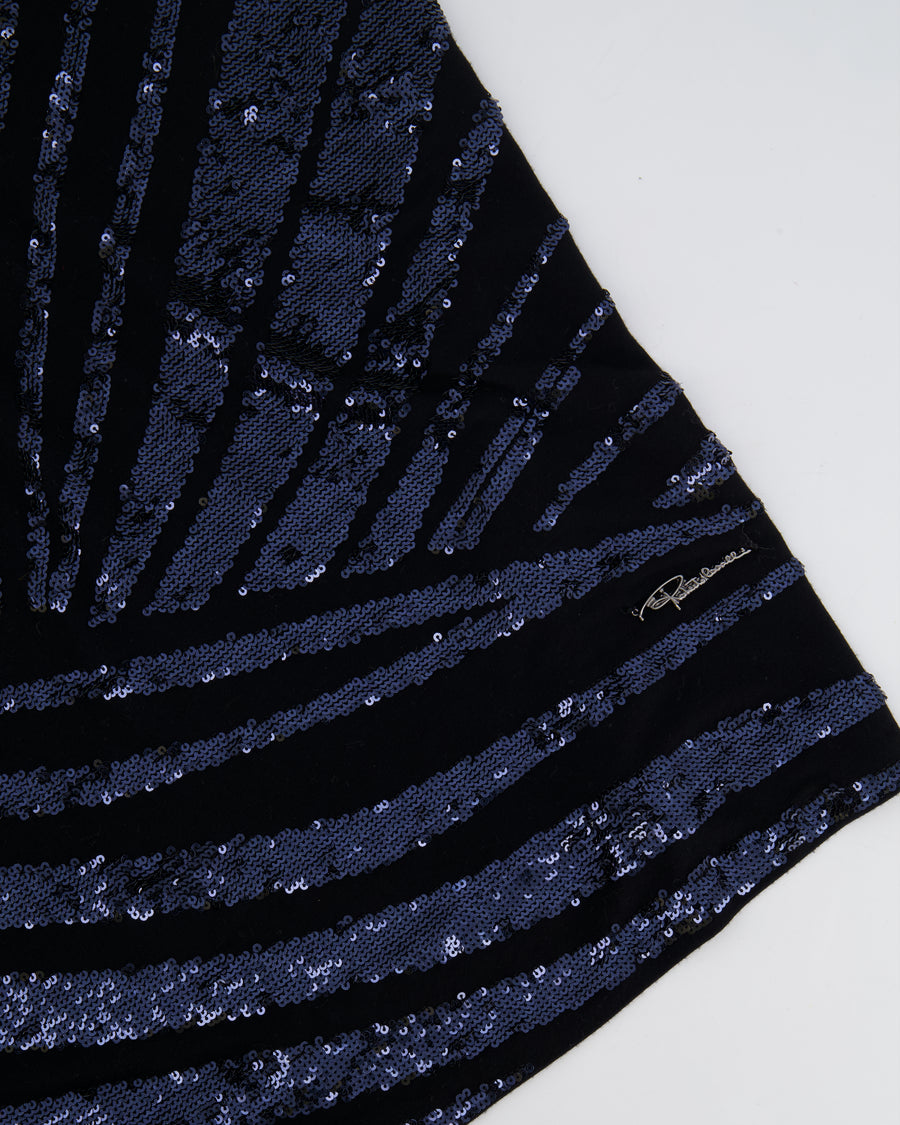 Roberto Cavalli Black Sleeveless Mini Dress with Navy Sequin Embellishments Size IT 38 (UK 6)