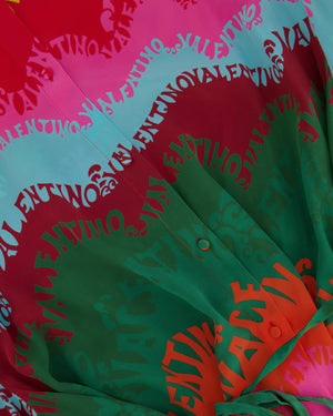 Valentino 2022 Escape Multi-Colour Silk Shirt Dress with Logo Print and Waist Tie Detail Size IT 40 (UK 8)