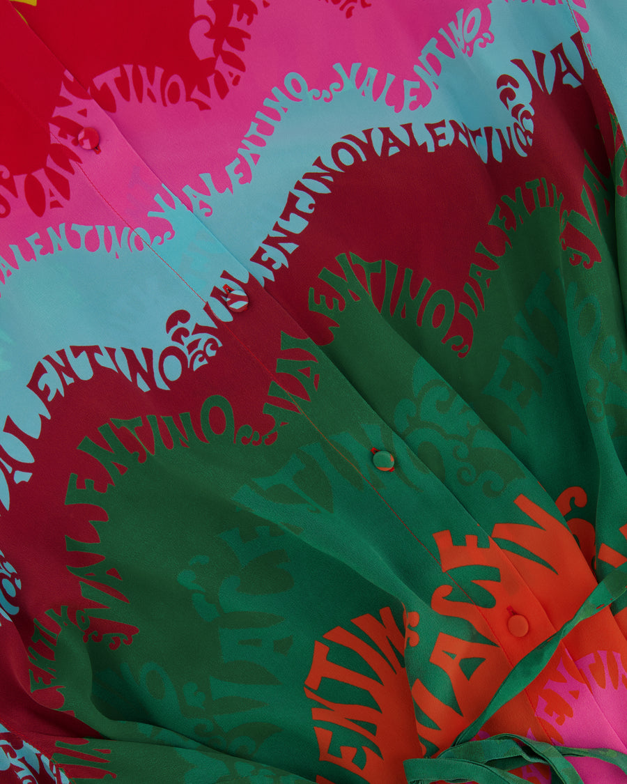 Valentino 2022 Escape Multi-Colour Silk Shirt Dress with Logo Print and Waist Tie Detail Size IT 40 (UK 8)