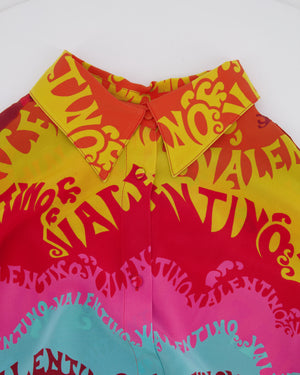 Valentino 2022 Escape Multi-Colour Silk Shirt Dress with Logo Print and Waist Tie Detail Size IT 40 (UK 8)