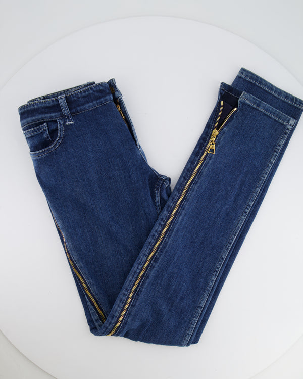 Louis Vuitton Skinny Jeans with Gold Zip Details and Logo Embroidery Size FR 34 (UK 6)