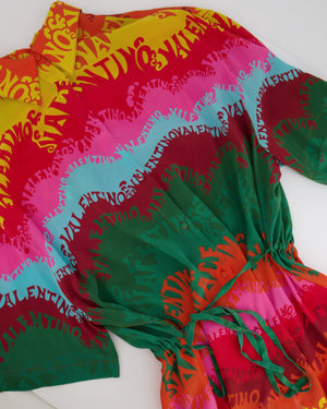 Valentino 2022 Escape Multi-Colour Silk Shirt Dress with Logo Print and Waist Tie Detail Size IT 40 (UK 8)