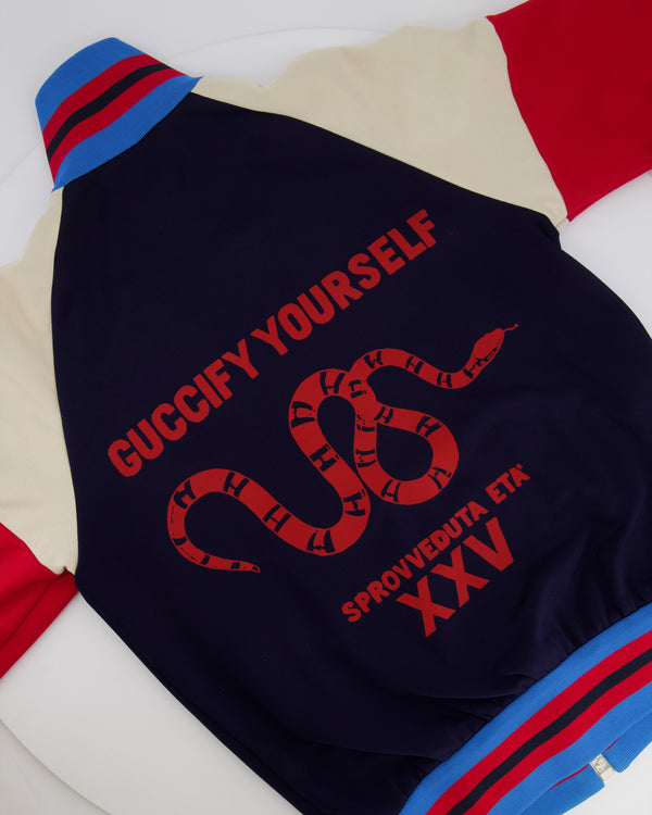 Gucci Blue, Red and Cream Tracksuit Jacket with Red Snake and Guccify Yourself Print Size M (UK 10)