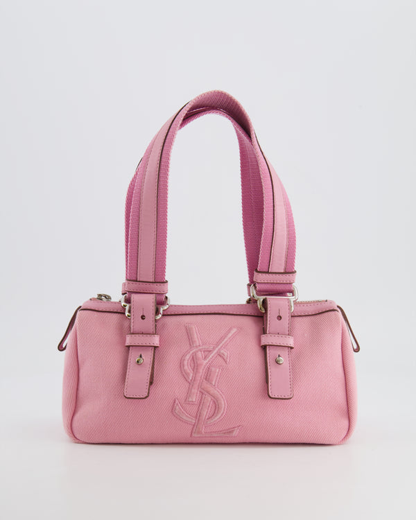 Saint Laurent Vintage Pink Canvas and Leather Kahala Bag with Velours Logo and Silver Hardware