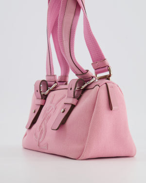 Saint Laurent Vintage Pink Canvas and Leather Kahala Bag with Velours Logo and Silver Hardware