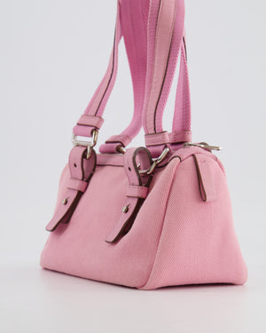Saint Laurent Vintage Pink Canvas and Leather Kahala Bag with Velours Logo and Silver Hardware