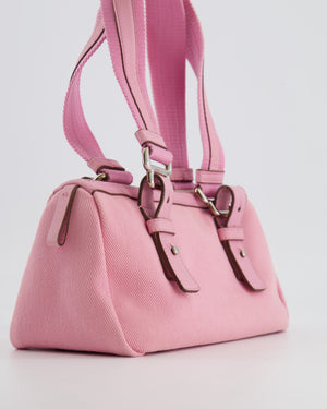 Saint Laurent Vintage Pink Canvas and Leather Kahala Bag with Velours Logo and Silver Hardware