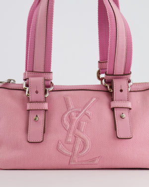 Saint Laurent Vintage Pink Canvas and Leather Kahala Bag with Velours Logo and Silver Hardware