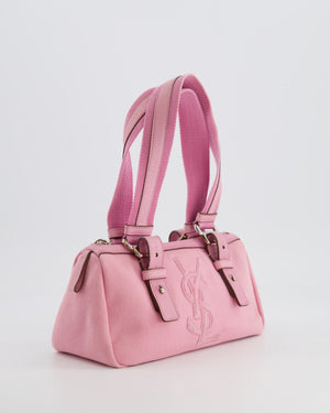 Saint Laurent Vintage Pink Canvas and Leather Kahala Bag with Velours Logo and Silver Hardware