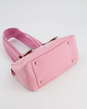 Saint Laurent Vintage Pink Canvas and Leather Kahala Bag with Velours Logo and Silver Hardware