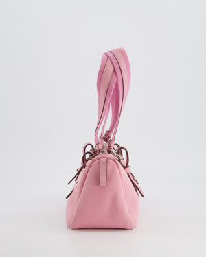 Saint Laurent Vintage Pink Canvas and Leather Kahala Bag with Velours Logo and Silver Hardware