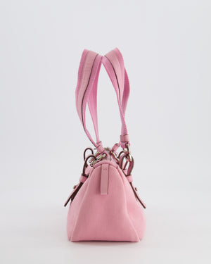 Saint Laurent Vintage Pink Canvas and Leather Kahala Bag with Velours Logo and Silver Hardware