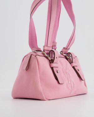 Saint Laurent Vintage Pink Canvas and Leather Kahala Bag with Velours Logo and Silver Hardware