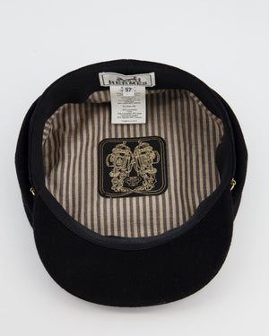Hermès Black Casquette Cap with Gold Chain d'Ancre Detail Size 57