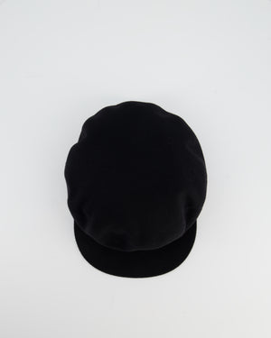 Hermès Black Casquette Cap with Gold Chain d'Ancre Detail Size 57