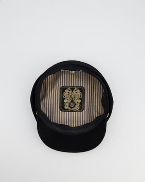 Hermès Black Casquette Cap with Gold Chain d'Ancre Detail Size 57