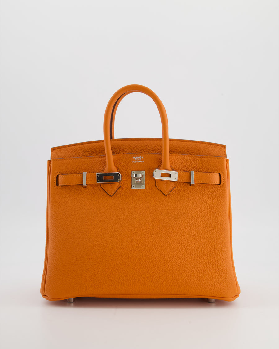 Hermès Birkin 25 Retourne Bag in Orange Togo Leather with Palladium Hardware