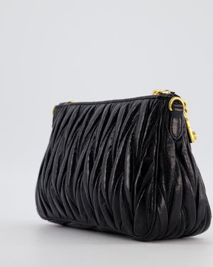 Miu Miu Matelassé Luxe Leather Padlock Mini Shoulder Bag in Black