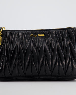 Miu Miu Matelassé Luxe Leather Padlock Mini Shoulder Bag in Black