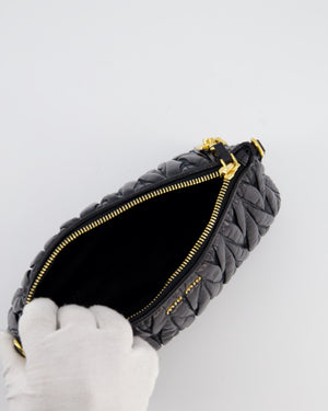 Miu Miu Matelassé Luxe Leather Padlock Mini Shoulder Bag in Black